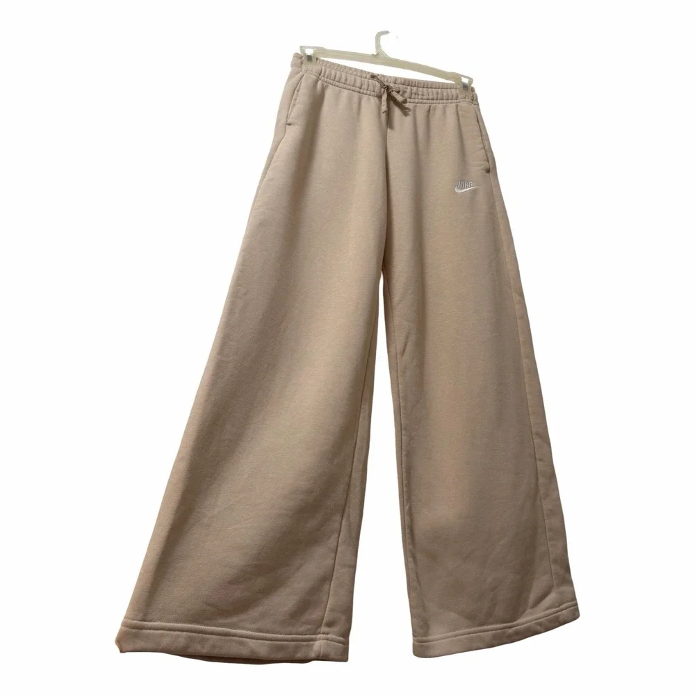 Nike Sportswear Womens Fleece Wide Leg Sweatpants Size S Tan Cream Athleisure